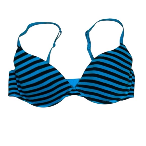 2010s striped teal and black Cotton Underwire bra, lined Demi, 36C - Picture 1 of 8